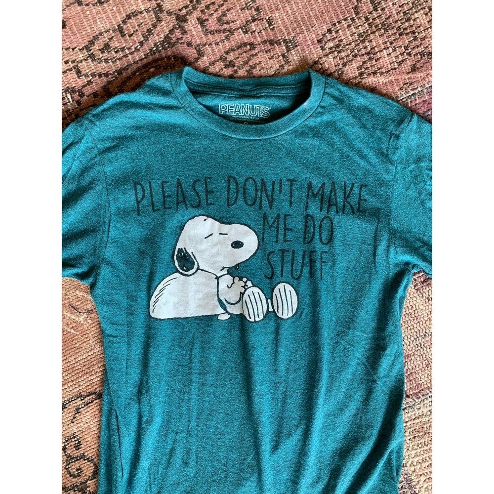 SNOOPY Peanuts Please Dont Make Me Tshirt - TEAL! Size Small